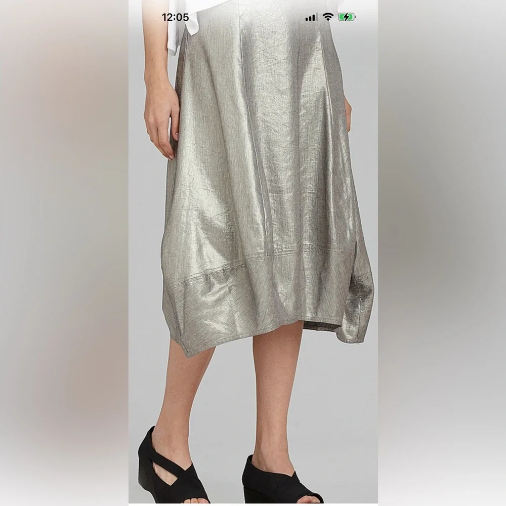 NWOT Eileen Fisher Silver Metallic Linen Blend Lantern Skirt Size L - Picture 7 of 13